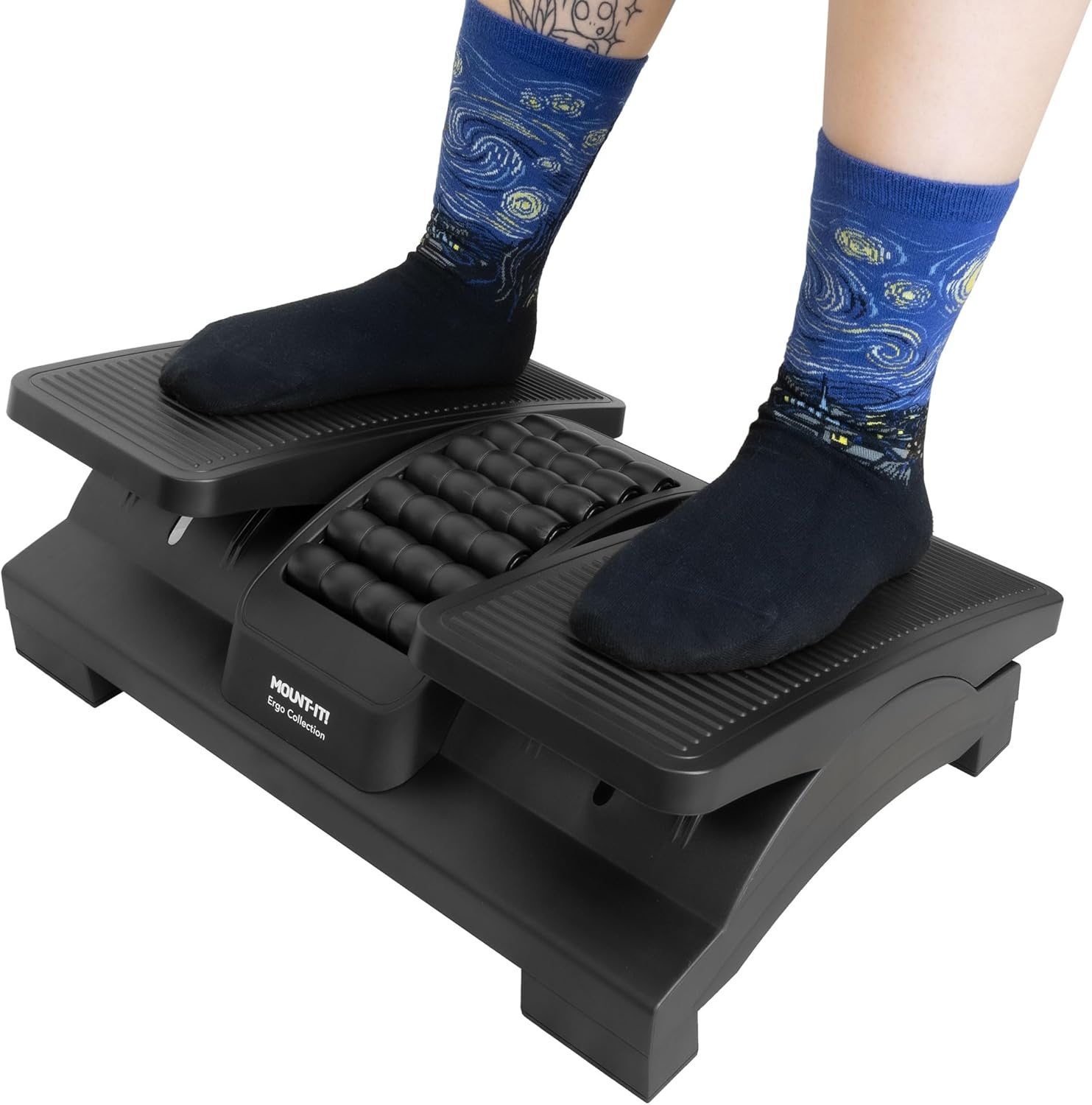 image:imageMountIt Ergonomic Footrest Tilt Adjustable Individual Platforms Height Adjustable Foot Rest with Massage Surface Under Desk Foot Stool for Office Leg Support and Improved Posture Black