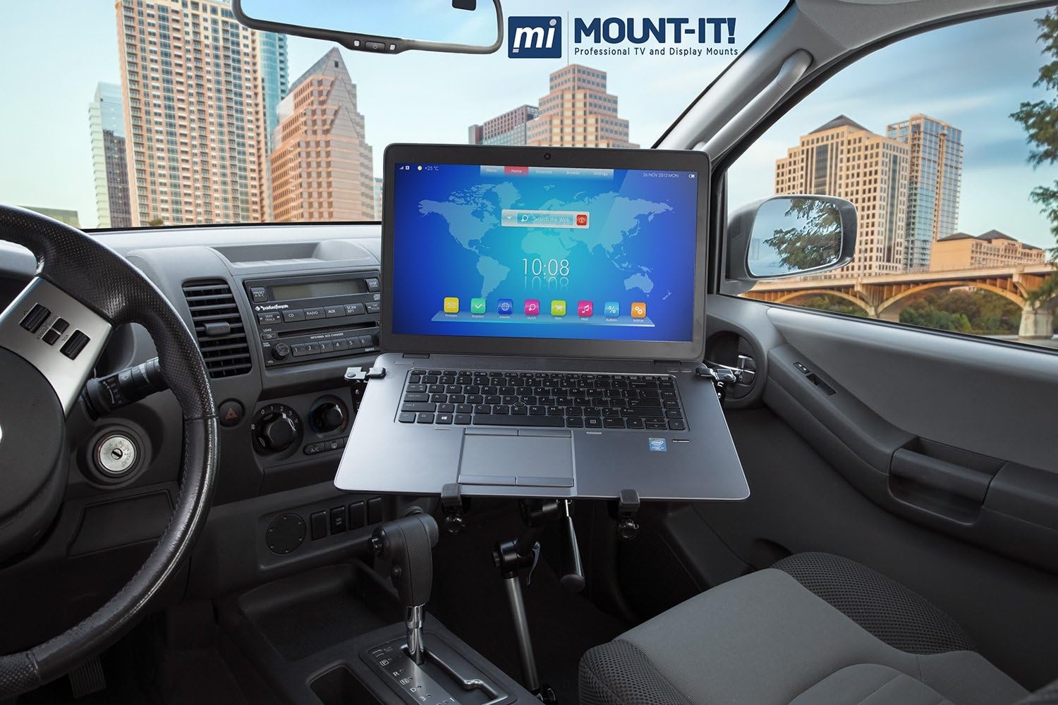 image:imageMountIt Laptop Vehicle Mount NoDrill Computer Seat Mount Full Motion Adjustable Design for Auto Truck Car Van Use