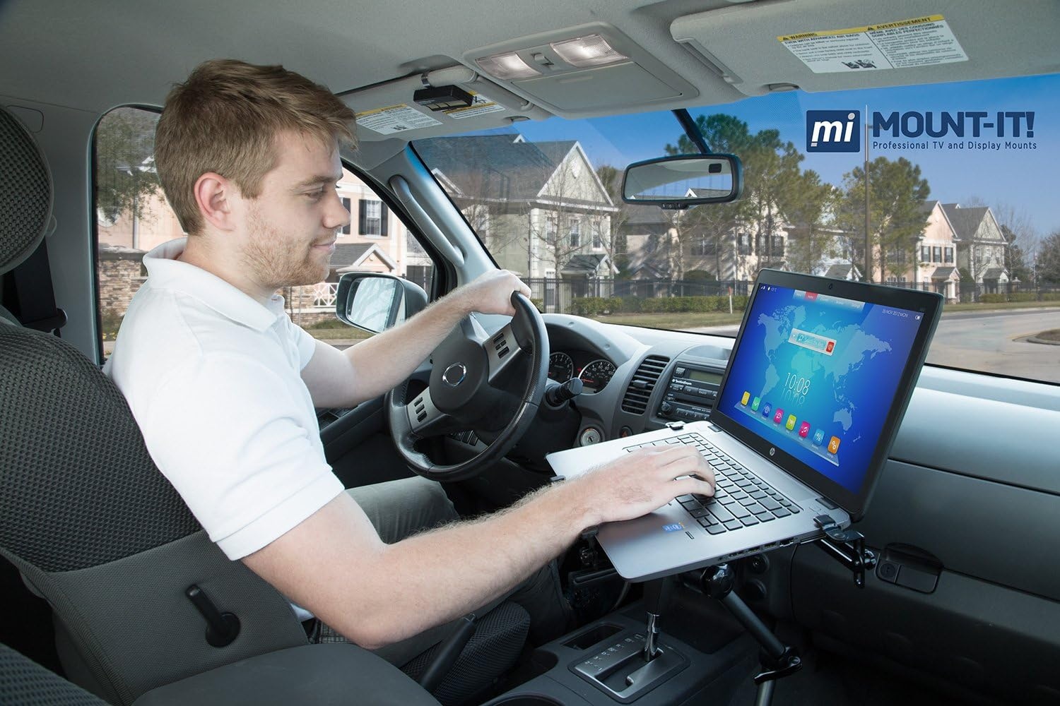 image:imageMountIt Laptop Vehicle Mount NoDrill Computer Seat Mount Full Motion Adjustable Design for Auto Truck Car Van Use