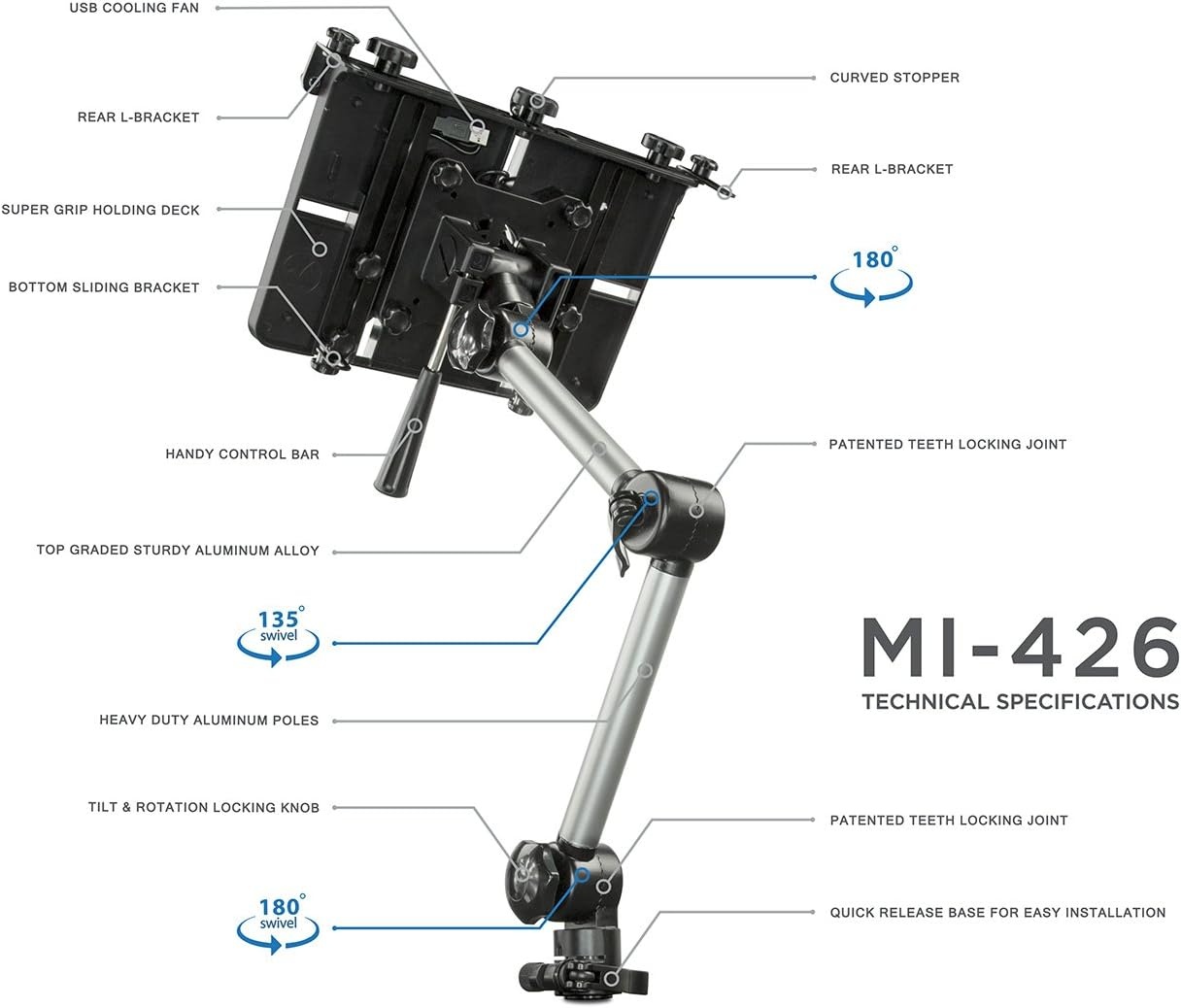 image:imageMountIt Laptop Vehicle Mount NoDrill Computer Seat Mount Full Motion Adjustable Design for Auto Truck Car Van Use