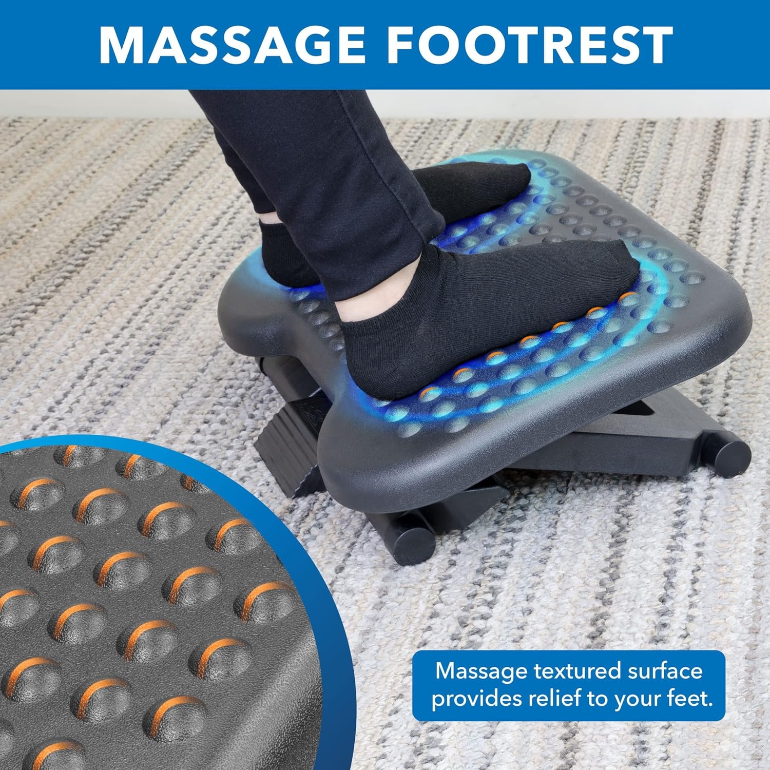 image:imageMountIt Under Desk Footrest with Foot Pedal Height Adjustment 425675 Adjustable 30 Tilt Ergonomic Office Foot Rest Non Slip Massage Surface Foot Stool Under Desk