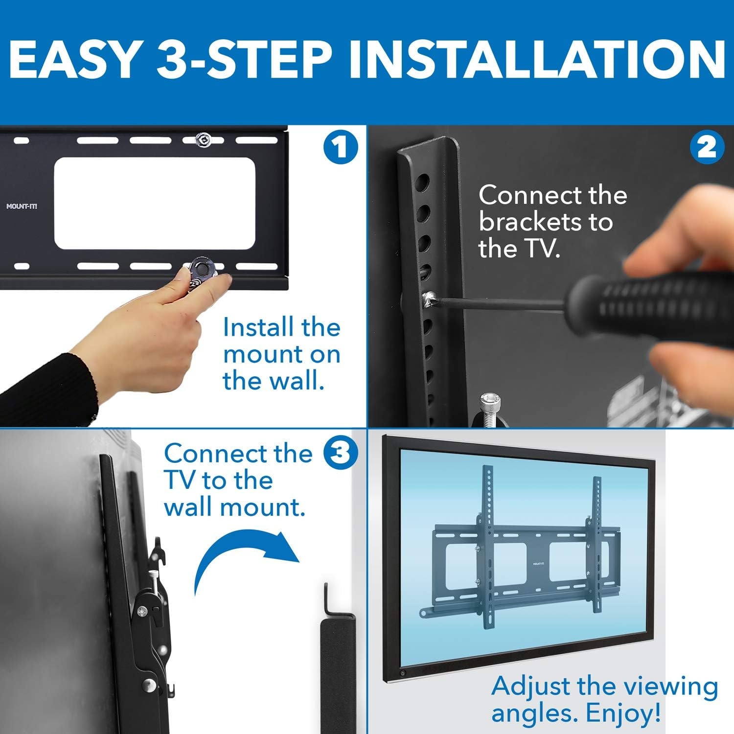 image:imageMountIt Weatherproof TV Wall Mount Lockable amp Tilting 21 Low Profile Design Fits 37 38 42 50 55 58 60 65 70 75 80 Inch Televisions VESA Compatible up to 600x400mm 176 Pound Capacity