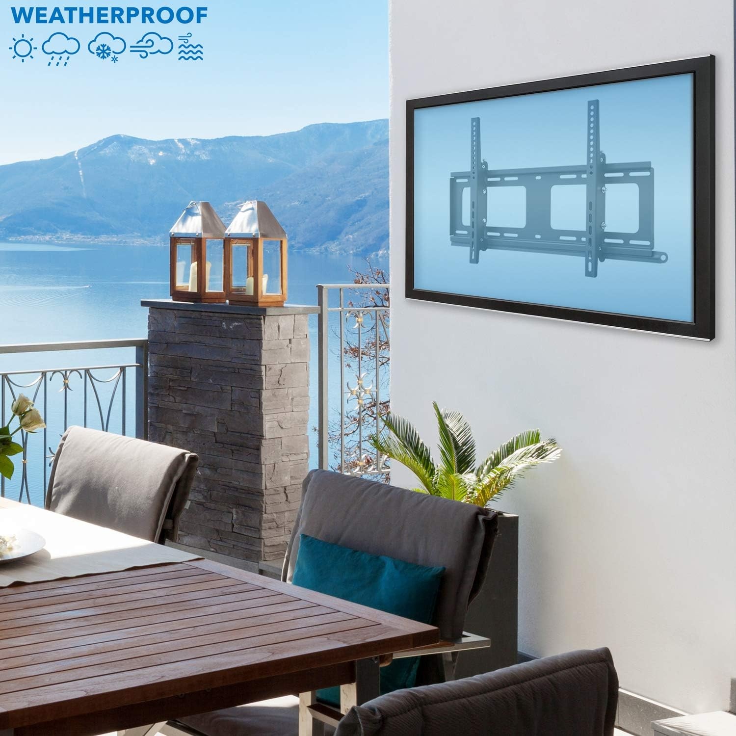 image:imageMountIt Weatherproof TV Wall Mount Lockable amp Tilting 21 Low Profile Design Fits 37 38 42 50 55 58 60 65 70 75 80 Inch Televisions VESA Compatible up to 600x400mm 176 Pound Capacity