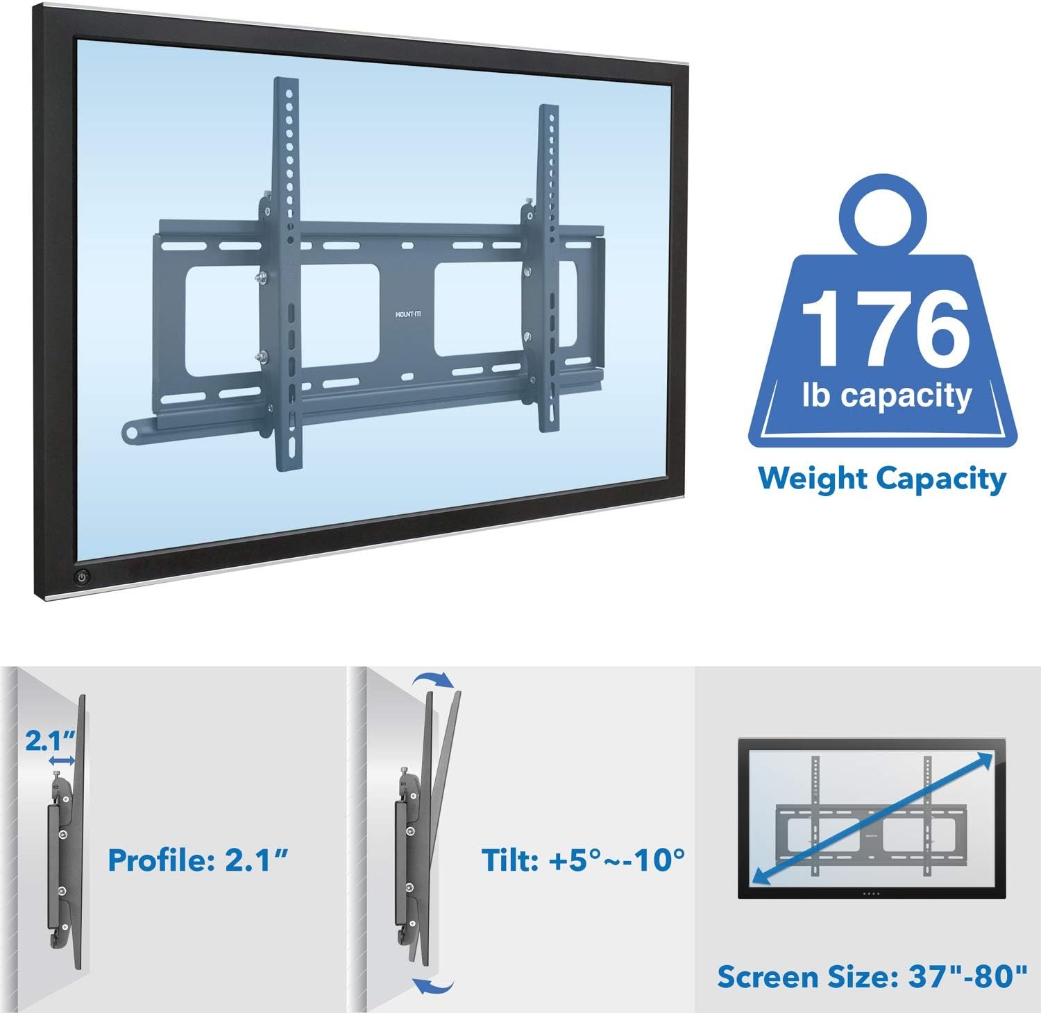 image:imageMountIt Weatherproof TV Wall Mount Lockable amp Tilting 21 Low Profile Design Fits 37 38 42 50 55 58 60 65 70 75 80 Inch Televisions VESA Compatible up to 600x400mm 176 Pound Capacity