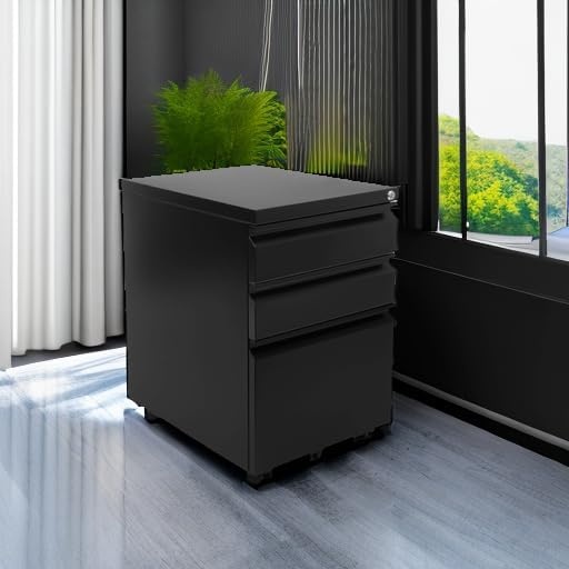 image:imageMountIt 3 Drawer File Cabinet with Lock and Wheels HeavyDuty Steel Rolling Drawer Cabinet Fully Assembled Under Desk Filing Cabinet for Home Office Storage 153 W x 1975 D x 245 H BlackBlack