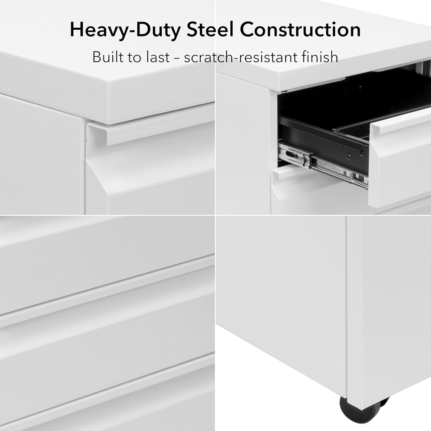 image:imageMountIt 3 Drawer File Cabinet with Lock and Wheels HeavyDuty Steel Rolling Drawer Cabinet Fully Assembled Under Desk Filing Cabinet for Home Office Storage 153 W x 1975 D x 245 H BlackWhite