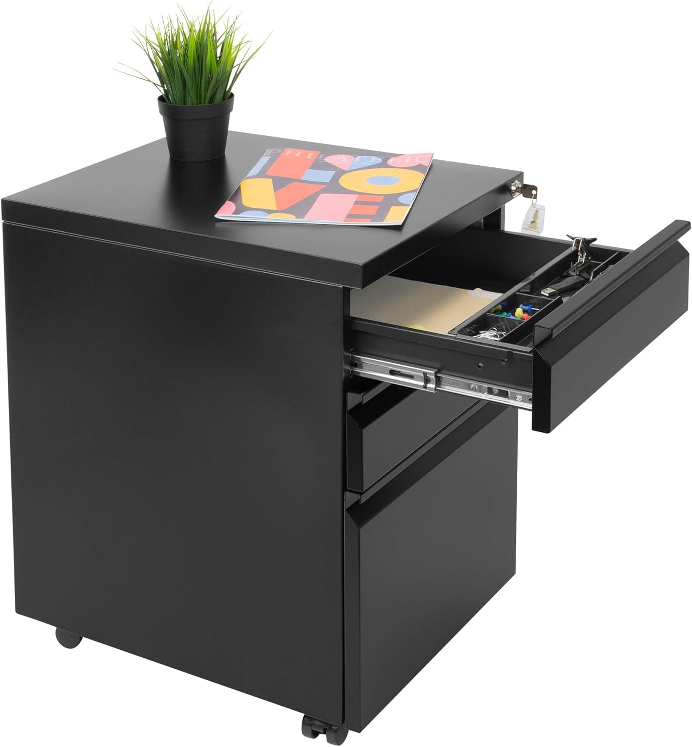 image:imageMountIt 3 Drawer File Cabinet with Lock and Wheels HeavyDuty Steel Rolling Drawer Cabinet Fully Assembled Under Desk Filing Cabinet for Home Office Storage 153 W x 1975 D x 245 H BlackBlack