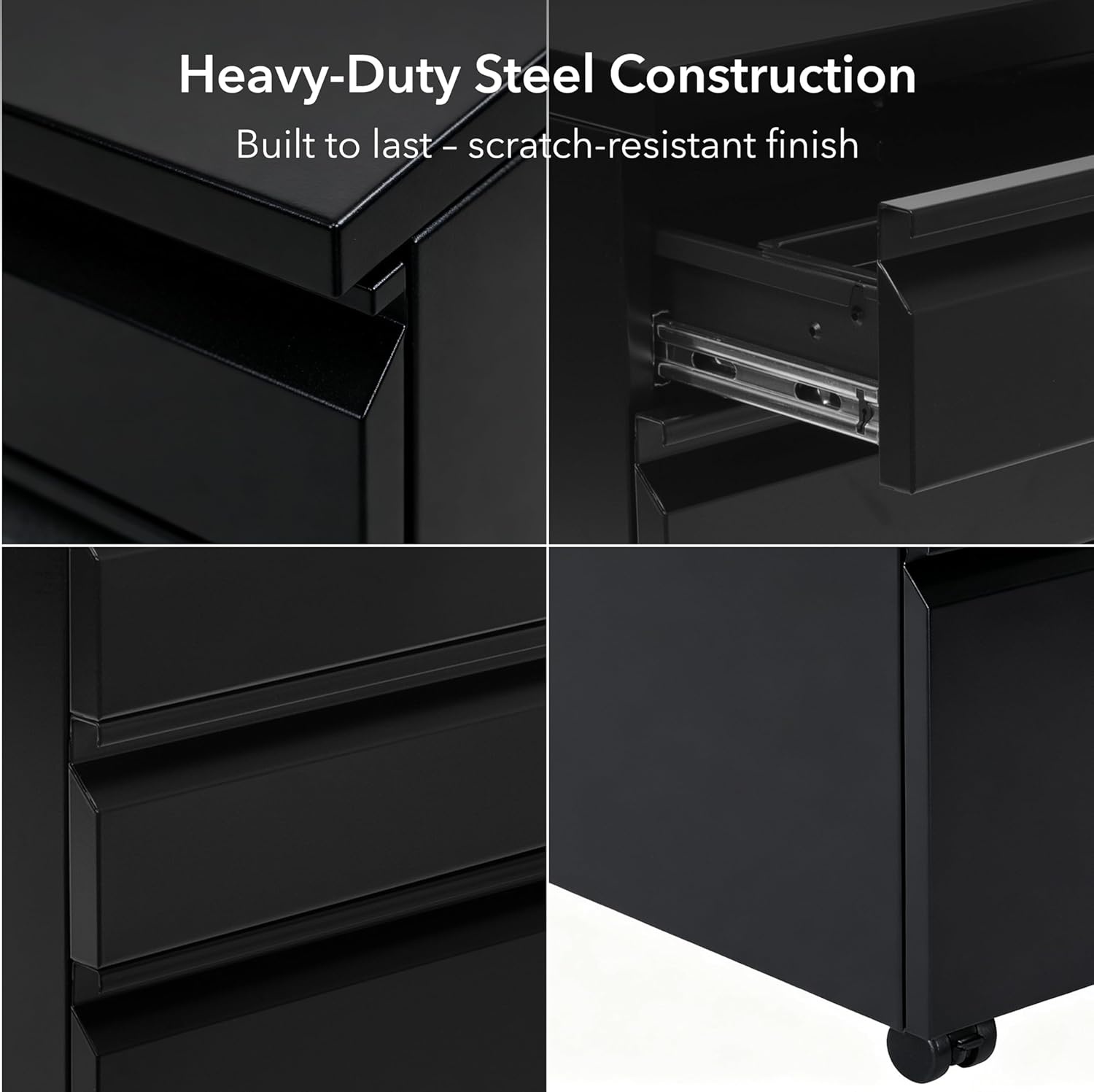 image:imageMountIt 3 Drawer File Cabinet with Lock and Wheels HeavyDuty Steel Rolling Drawer Cabinet Fully Assembled Under Desk Filing Cabinet for Home Office Storage 153 W x 1975 D x 245 H BlackBlack