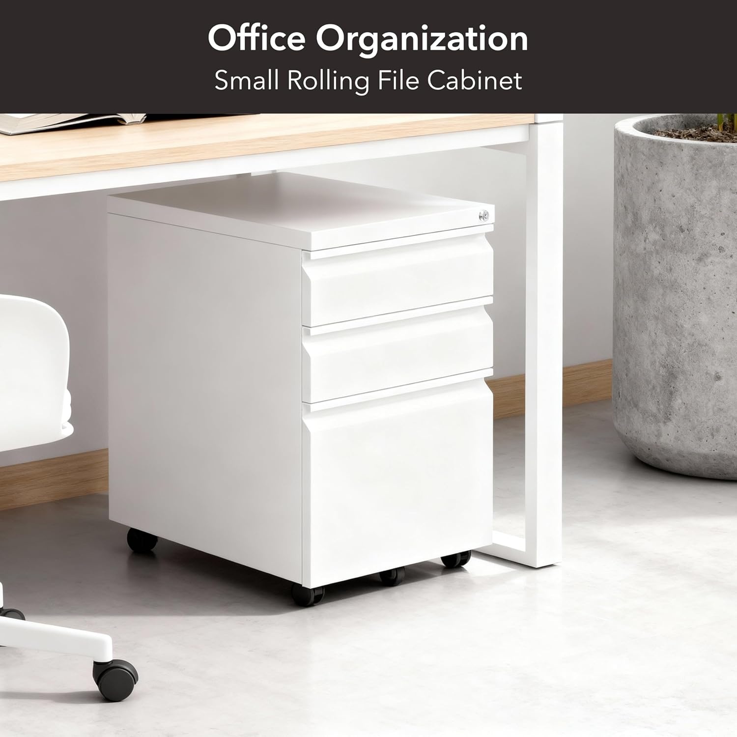 image:imageMountIt 3 Drawer File Cabinet with Lock and Wheels HeavyDuty Steel Rolling Drawer Cabinet Fully Assembled Under Desk Filing Cabinet for Home Office Storage 153 W x 1975 D x 245 H BlackWhite