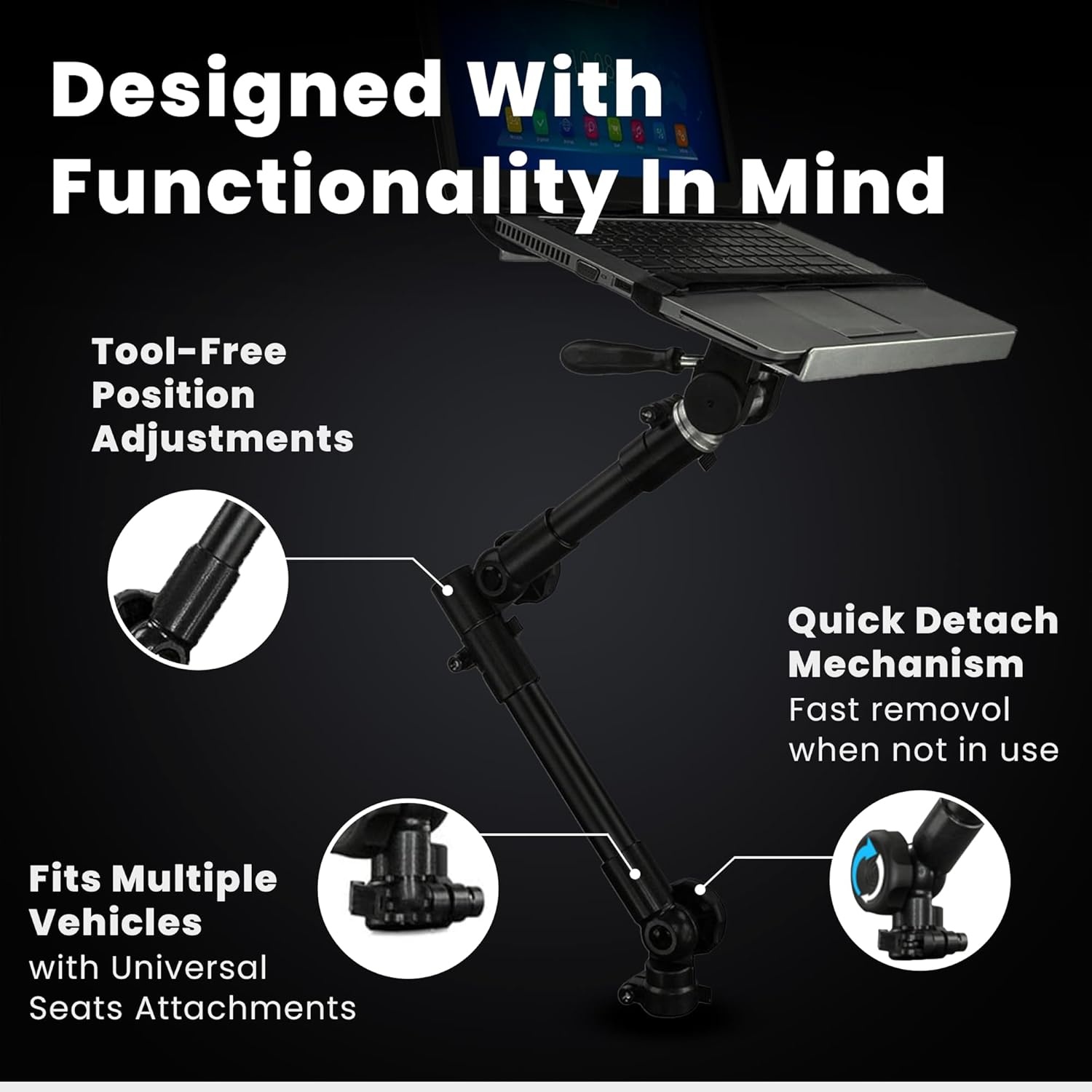 image:imageMountIt Car Laptop Mount NoDrill Passenger Seat Laptop Stand for 12154 Inch Laptops up to 9 lbs Height Adjustable Full Motion Vehicle Laptop Mount