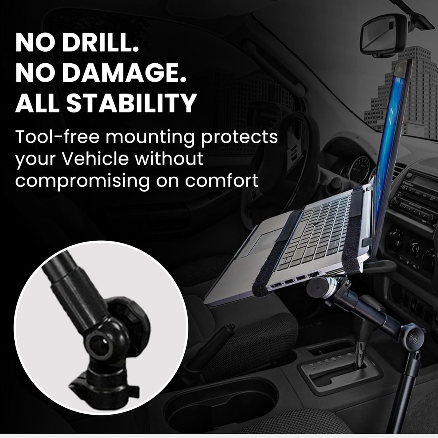 image:imageMountIt Car Laptop Mount NoDrill Passenger Seat Laptop Stand for 12154 Inch Laptops up to 9 lbs Height Adjustable Full Motion Vehicle Laptop Mount