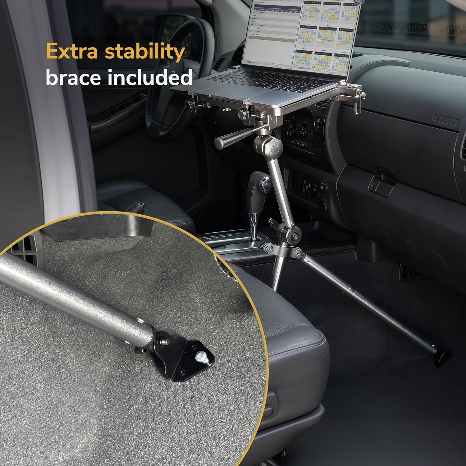 image:imageMountIt Car Laptop Mount NoDrill Passenger Seat Vehicle Stand for Up to 17 Laptops amp Tablets Full Motion with Lockable Joints amp USB Cooling Fan