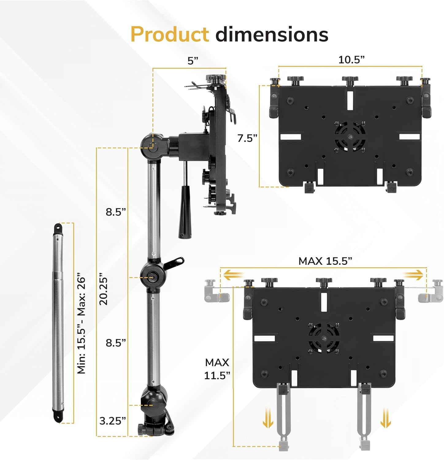 image:imageMountIt Car Laptop Mount NoDrill Passenger Seat Vehicle Stand for Up to 17 Laptops amp Tablets Full Motion with Lockable Joints amp USB Cooling Fan