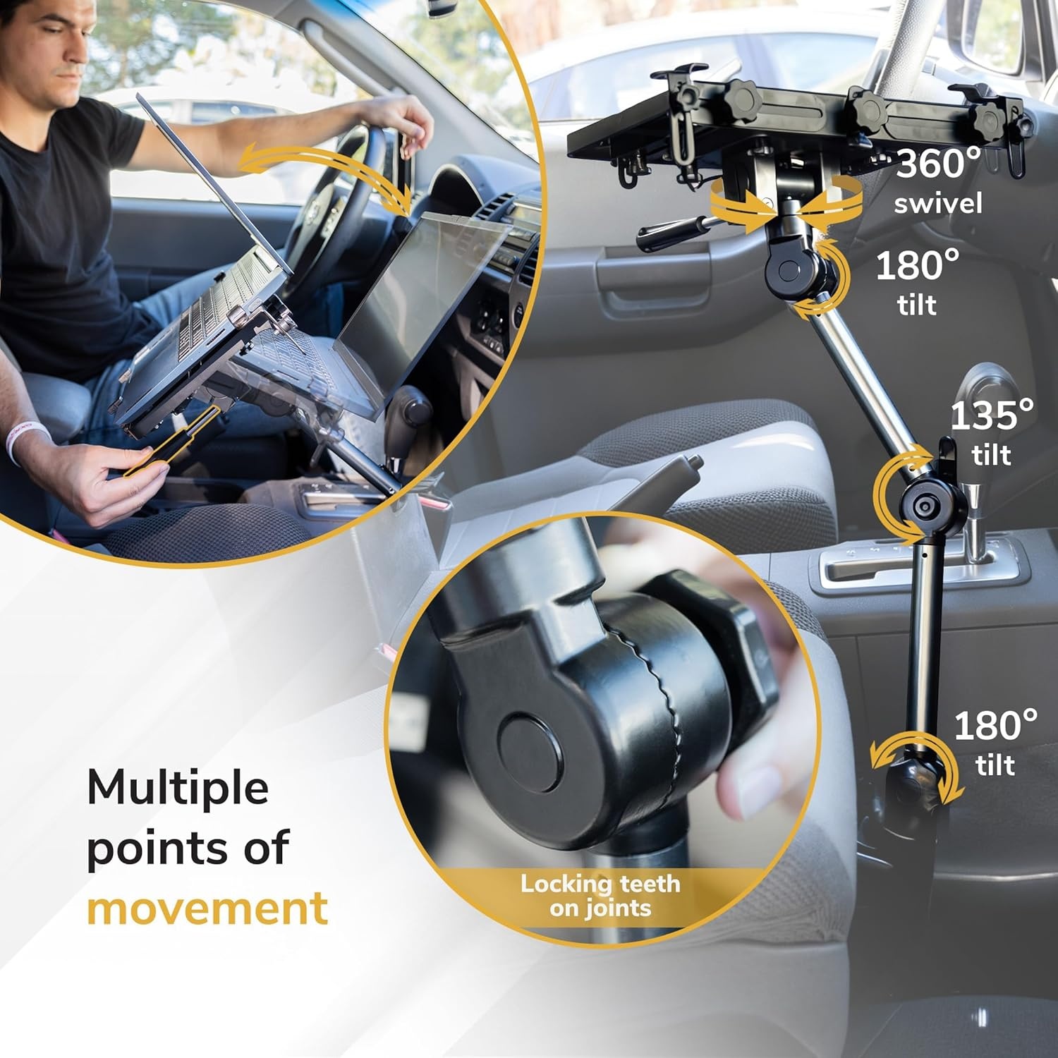 image:imageMountIt Car Laptop Mount NoDrill Passenger Seat Vehicle Stand for Up to 17 Laptops amp Tablets Full Motion with Lockable Joints amp USB Cooling Fan