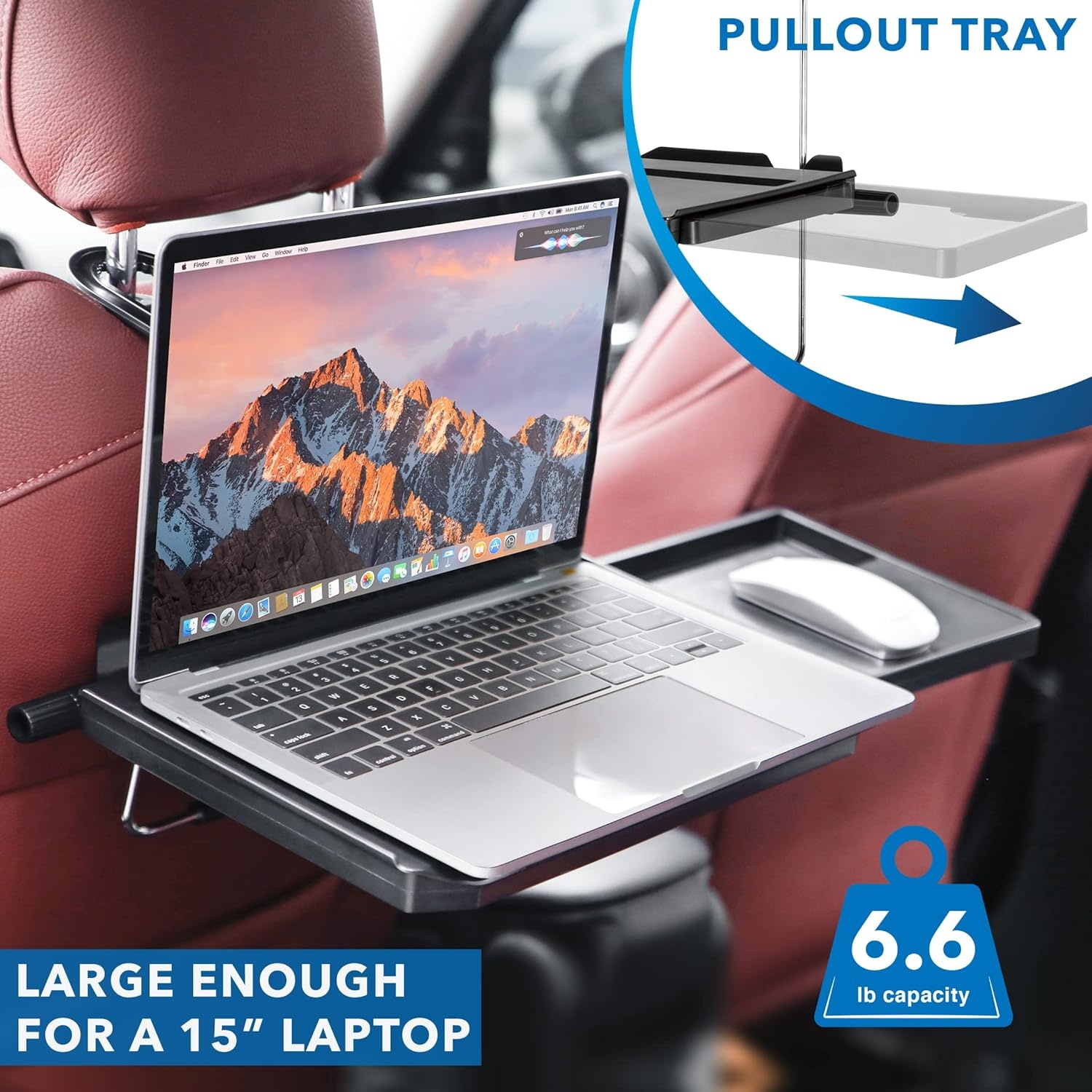 image:imageMountIt Car Table Tray with Adjustable Height and Tilt Car Desk for Laptop FITS on Any Car Model and Steering Wheel Holds Food Drinks Laptops Tablets Books and More