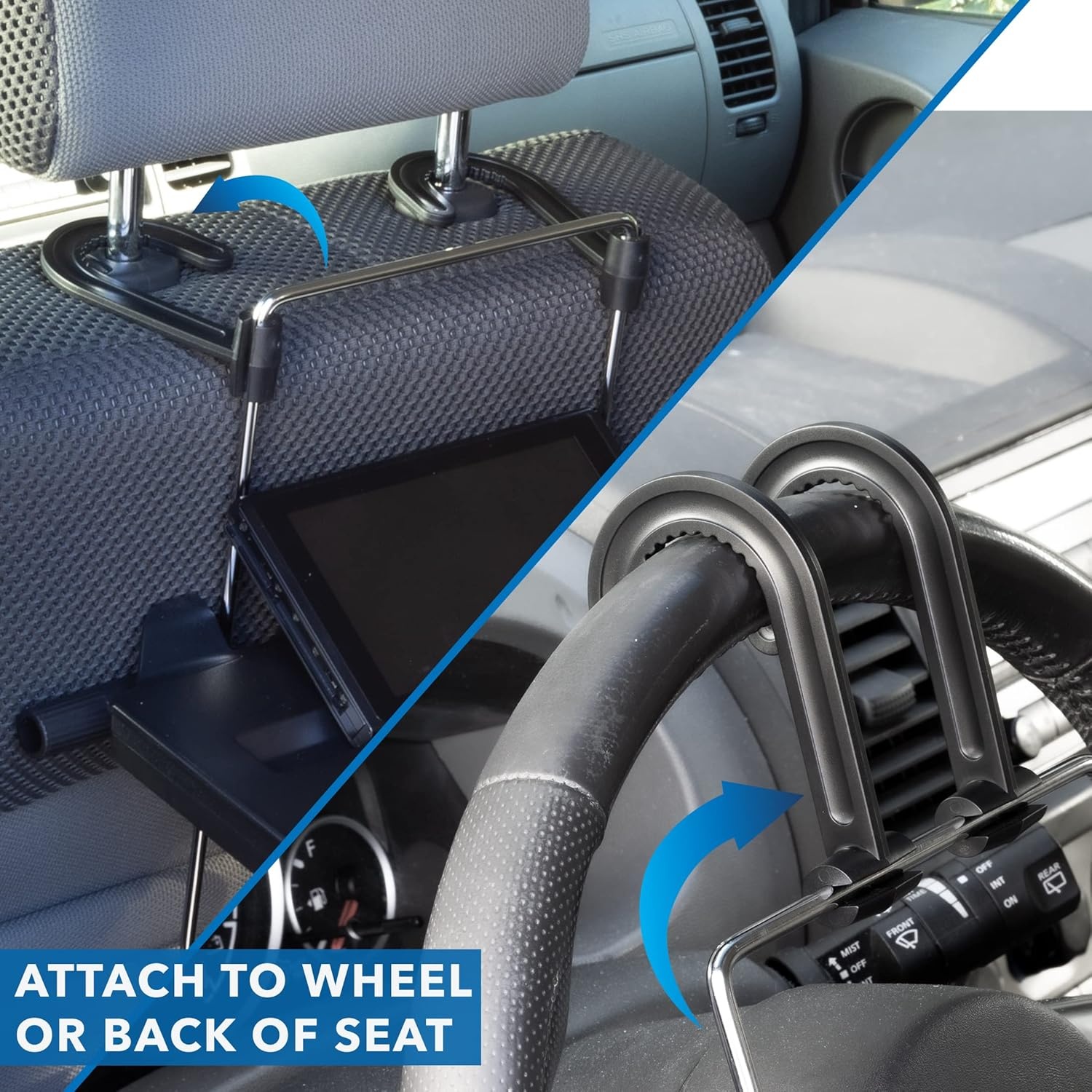 image:imageMountIt Car Table Tray with Adjustable Height and Tilt Car Desk for Laptop FITS on Any Car Model and Steering Wheel Holds Food Drinks Laptops Tablets Books and More