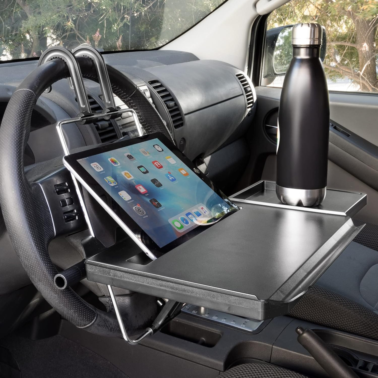 image:imageMountIt Car Table Tray with Adjustable Height and Tilt Car Desk for Laptop FITS on Any Car Model and Steering Wheel Holds Food Drinks Laptops Tablets Books and More