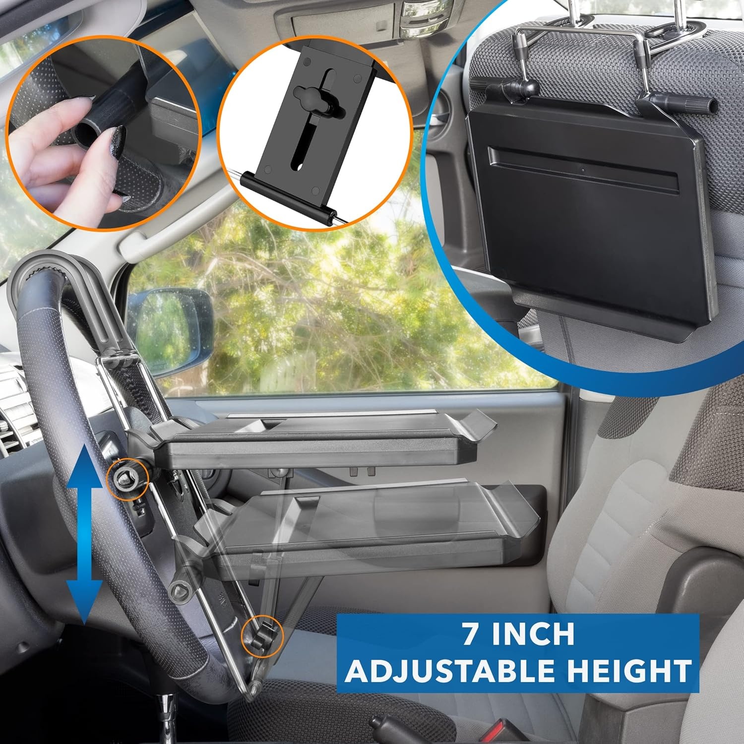 image:imageMountIt Car Table Tray with Adjustable Height and Tilt Car Desk for Laptop FITS on Any Car Model and Steering Wheel Holds Food Drinks Laptops Tablets Books and More
