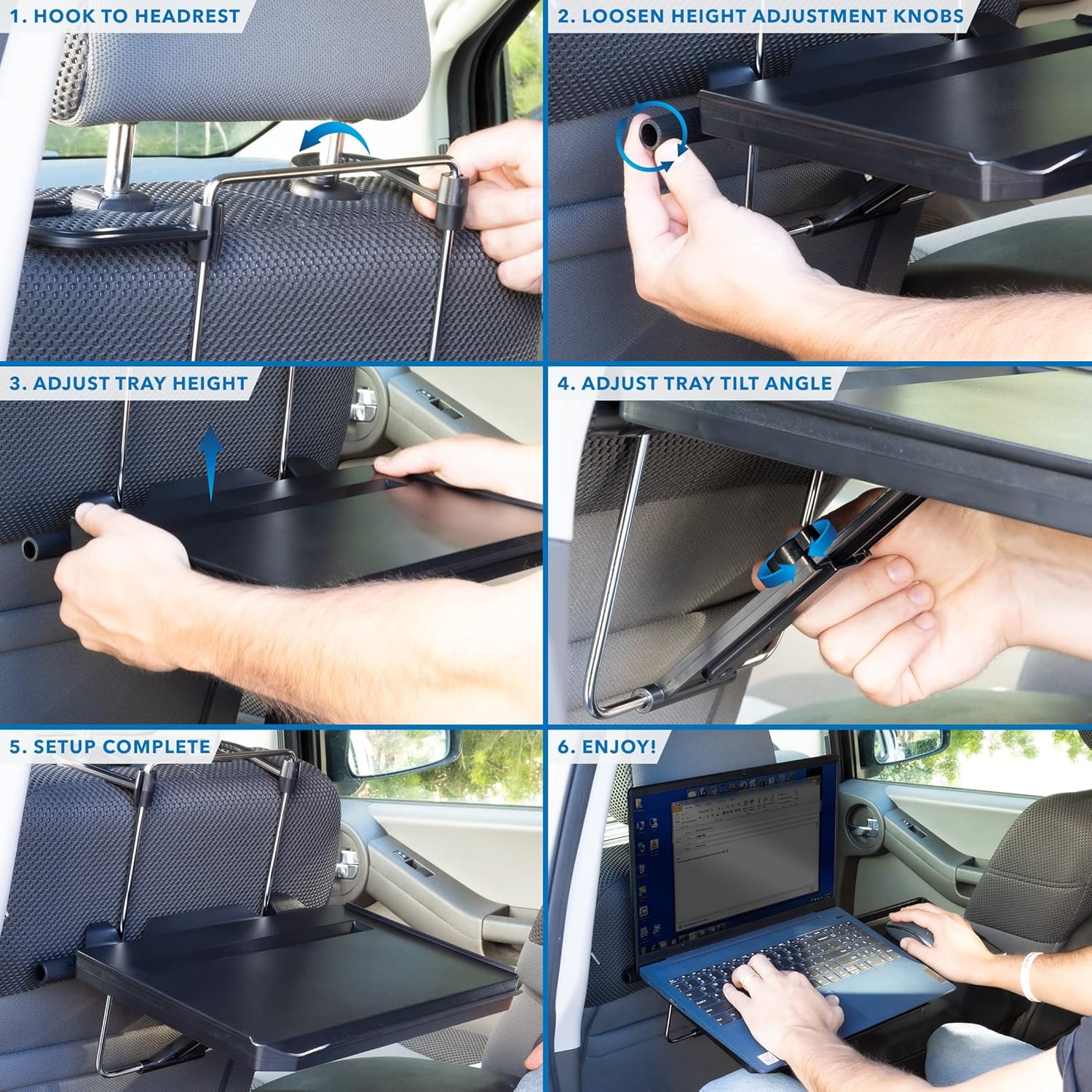 image:imageMountIt Car Table Tray with Adjustable Height and Tilt Car Desk for Laptop FITS on Any Car Model and Steering Wheel Holds Food Drinks Laptops Tablets Books and More
