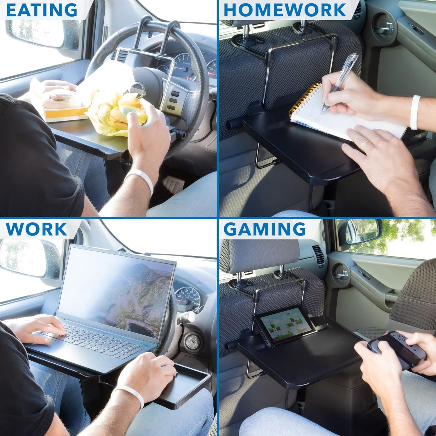 image:imageMountIt Car Table Tray with Adjustable Height and Tilt Car Desk for Laptop FITS on Any Car Model and Steering Wheel Holds Food Drinks Laptops Tablets Books and More