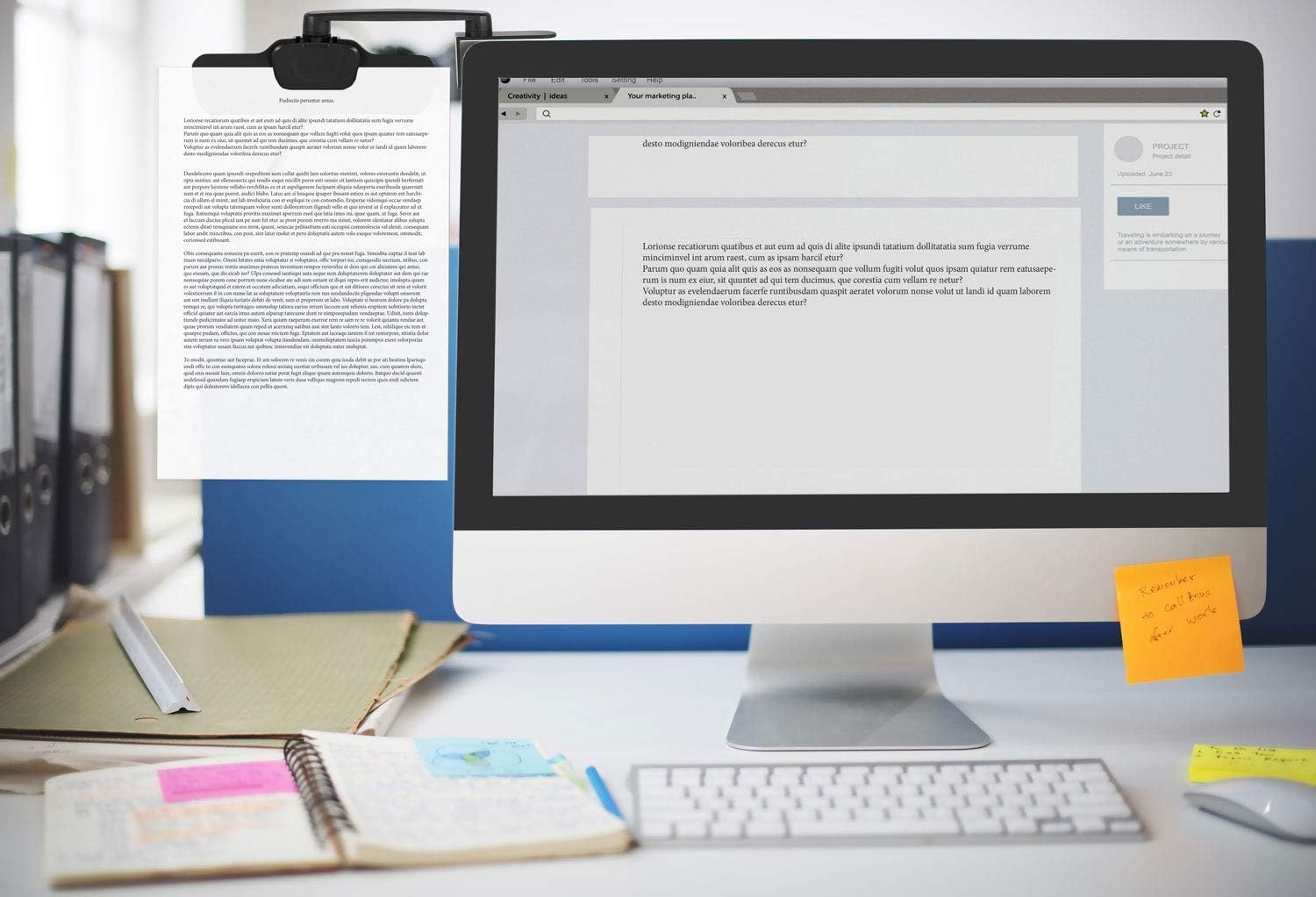 image:imageMountIt Monitor Document Holder Clip Paper and Copy Holder Attachment for Typing with 3M Adhesive Sticker Swivel 360 Degrees Left and Right Side Mounting MI9005