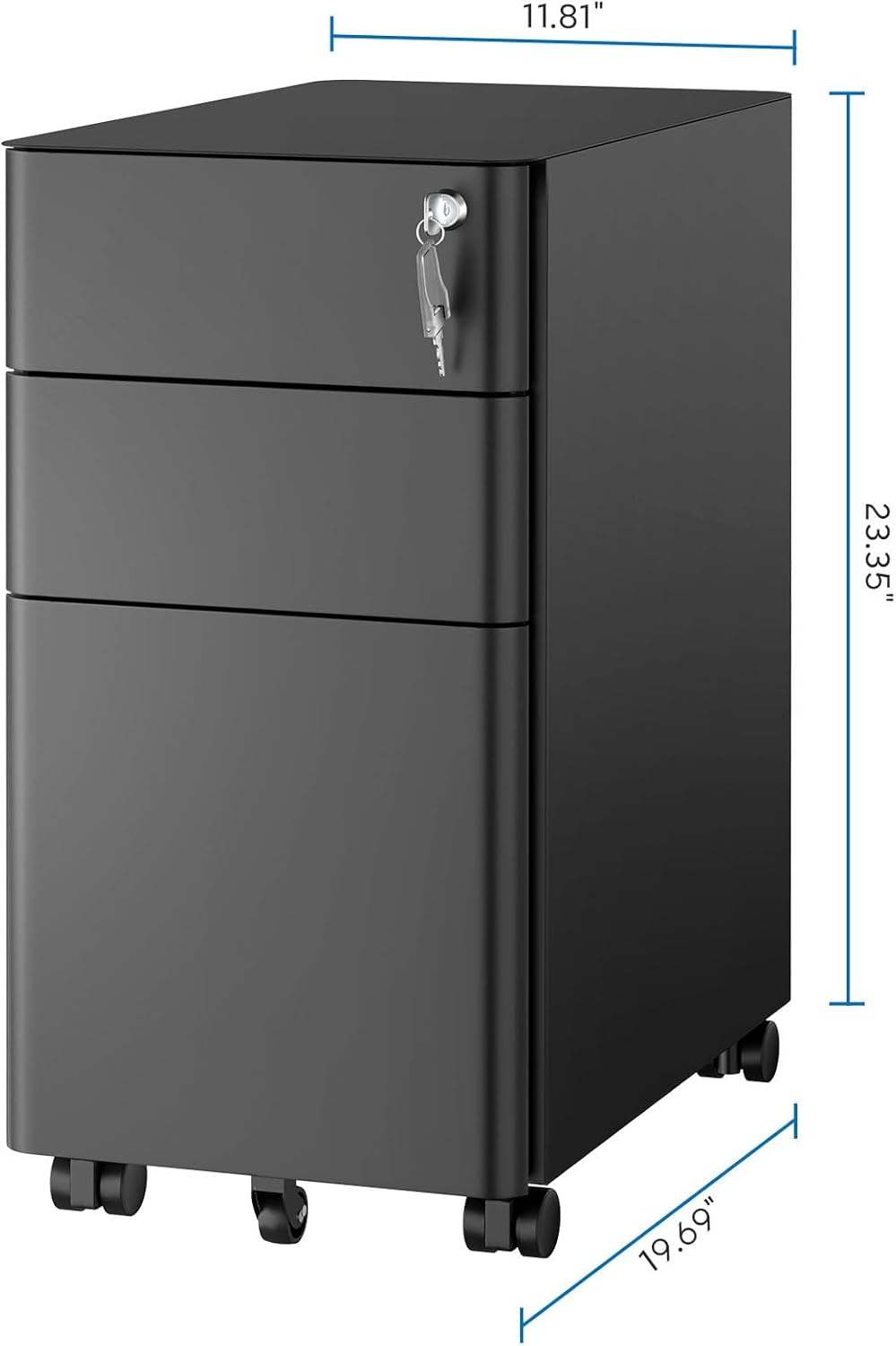 image:imageMountIt Slim 3 Drawer Rolling File Cabinet with Lock Mobile Metal Filing Cabinet on Wheels for Under Desk Home amp Office Storage Letter Legal A4 BlackBlack