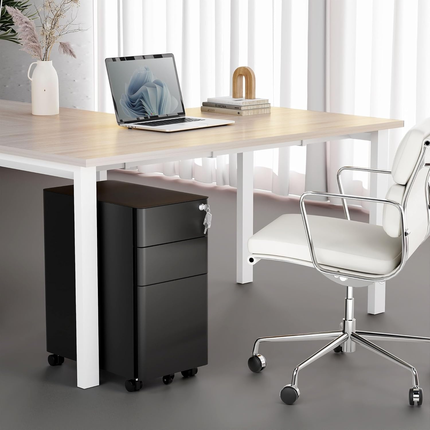 image:imageMountIt Slim 3 Drawer Rolling File Cabinet with Lock Mobile Metal Filing Cabinet on Wheels for Under Desk Home amp Office Storage Letter Legal A4 BlackBlack