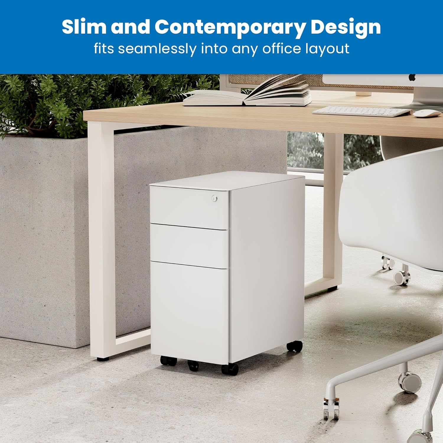 image:imageMountIt Slim 3 Drawer Rolling File Cabinet with Lock Mobile Metal Filing Cabinet on Wheels for Under Desk Home amp Office Storage Letter Legal A4 BlackWhite