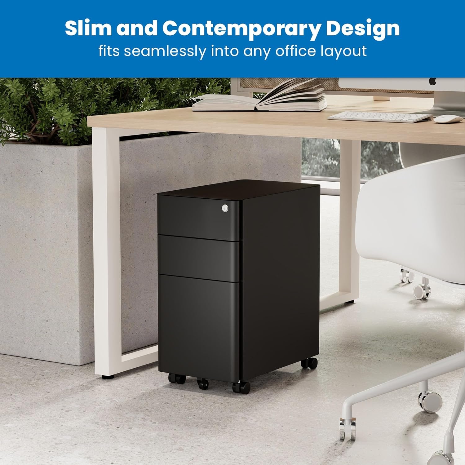 image:imageMountIt Slim 3 Drawer Rolling File Cabinet with Lock Mobile Metal Filing Cabinet on Wheels for Under Desk Home amp Office Storage Letter Legal A4 BlackBlack