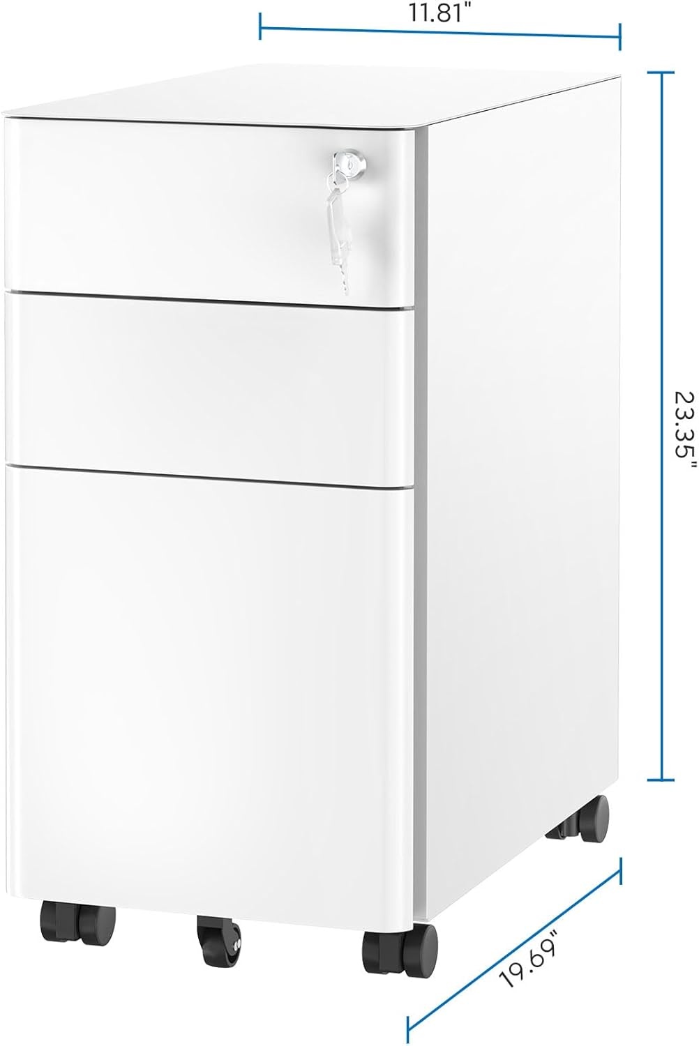 image:imageMountIt Slim 3 Drawer Rolling File Cabinet with Lock Mobile Metal Filing Cabinet on Wheels for Under Desk Home amp Office Storage Letter Legal A4 BlackWhite
