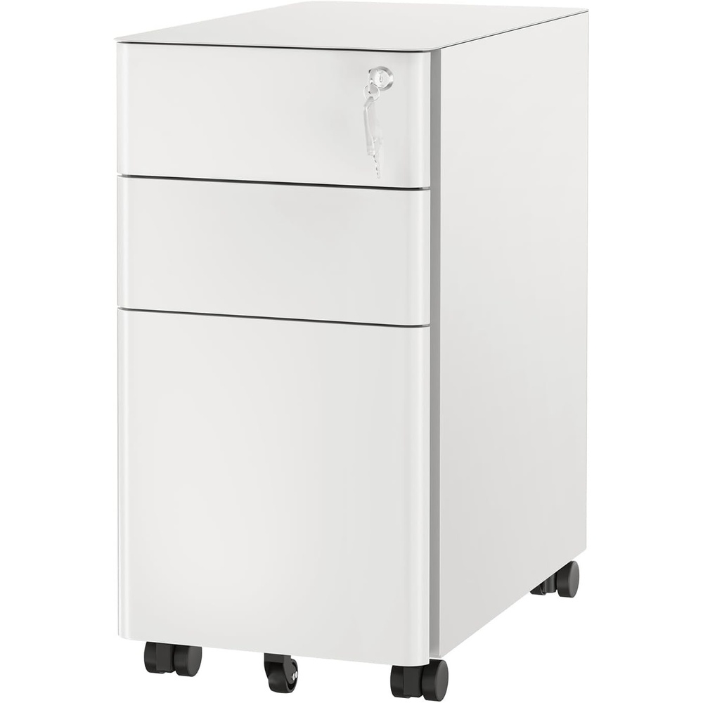 image:imageMountIt Slim 3 Drawer Rolling File Cabinet with Lock Mobile Metal Filing Cabinet on Wheels for Under Desk Home amp Office Storage Letter Legal A4 BlackWhite