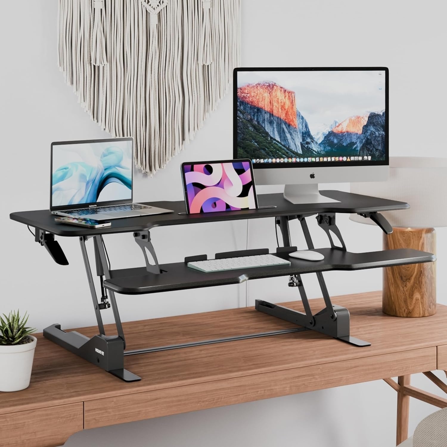 image:imageMountIt 38 Inch Standing Desk Converter Gas Spring Sit Stand Desk Riser for Dual Monitors Height Adjustable Desktop Workstation with Keyboard Tray BlackBlack