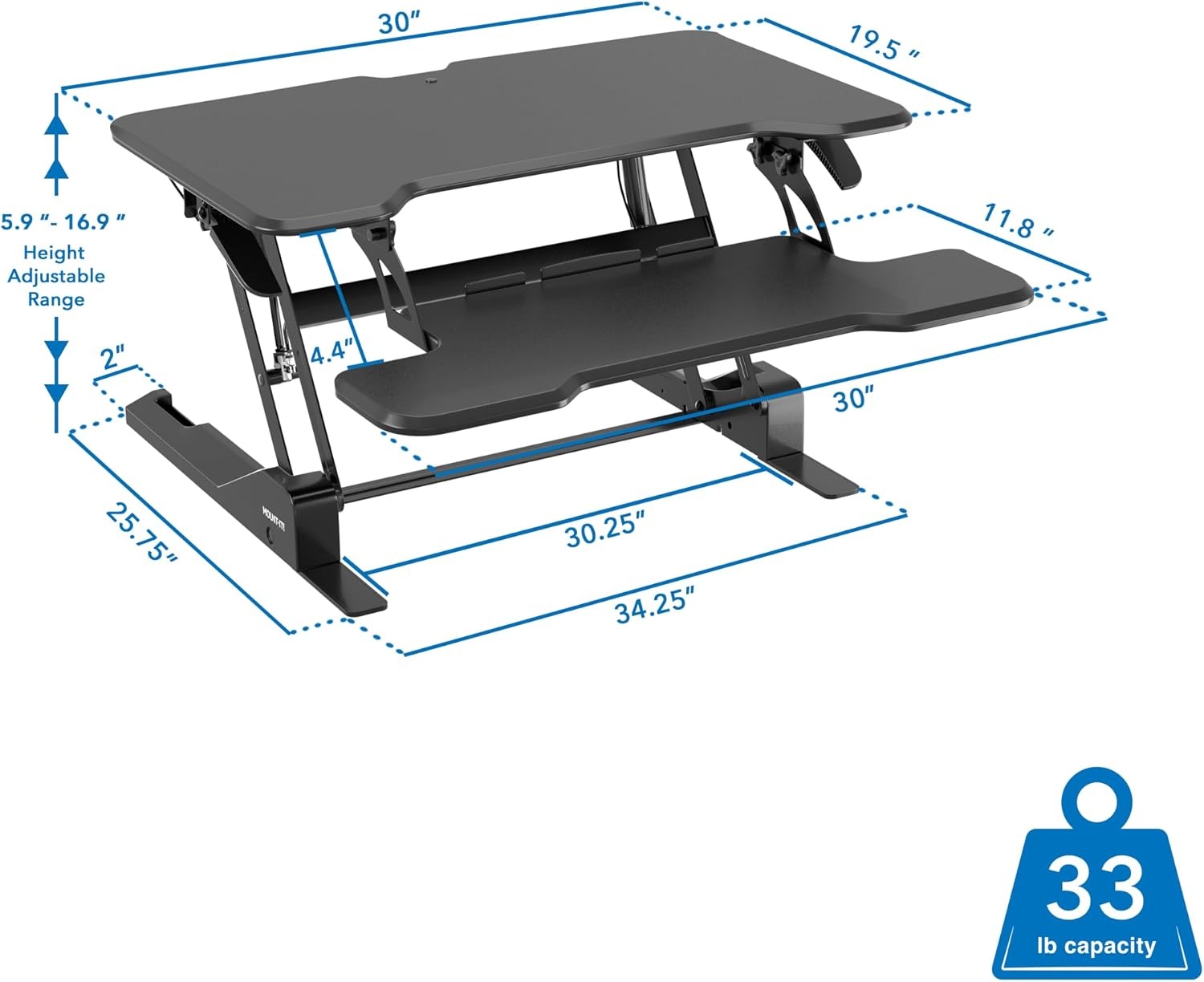 image:imageMountIt 38 Inch Standing Desk Converter Gas Spring Sit Stand Desk Riser for Dual Monitors Height Adjustable Desktop Workstation with Keyboard Tray BlackBlack
