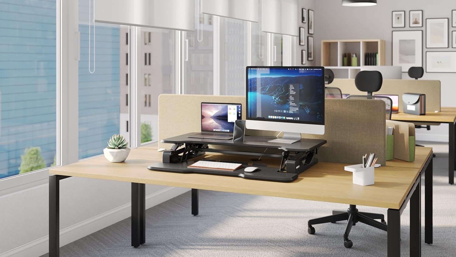image:imageMountIt 38 Inch Standing Desk Converter Gas Spring Sit Stand Desk Riser for Dual Monitors Height Adjustable Desktop Workstation with Keyboard Tray BlackBlack