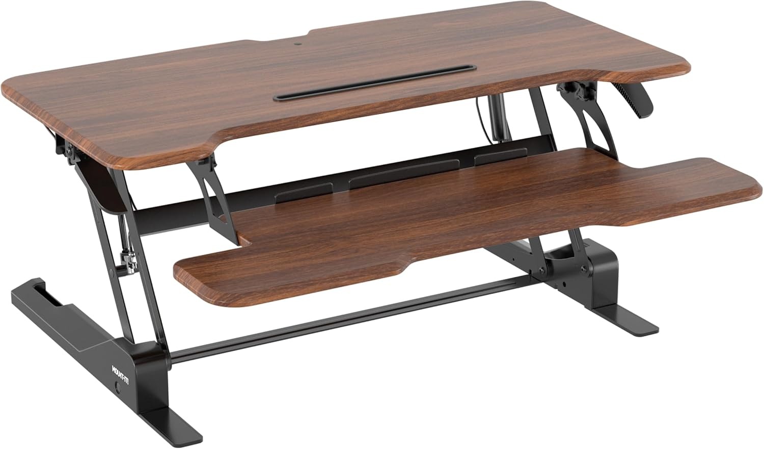 image:imageMountIt 38 Inch Standing Desk Converter Gas Spring Sit Stand Desk Riser for Dual Monitors Height Adjustable Desktop Workstation with Keyboard Tray BlackDark Walnut