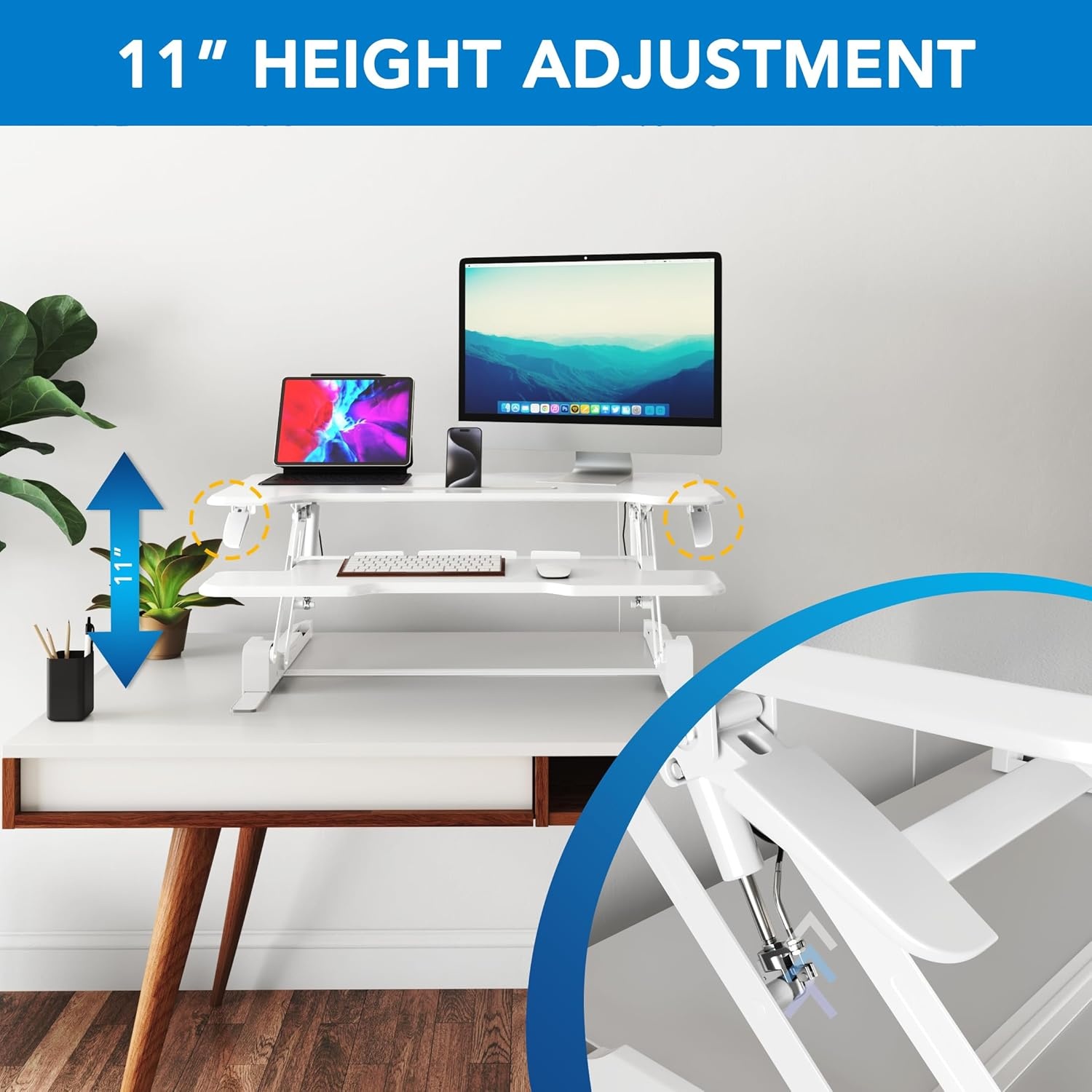 image:imageMountIt 38 Inch Standing Desk Converter Gas Spring Sit Stand Desk Riser for Dual Monitors Height Adjustable Desktop Workstation with Keyboard Tray BlackWhite