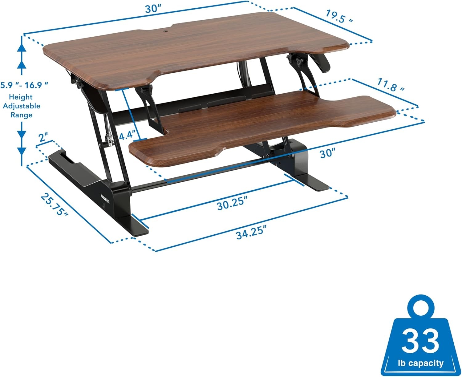 image:imageMountIt 38 Inch Standing Desk Converter Gas Spring Sit Stand Desk Riser for Dual Monitors Height Adjustable Desktop Workstation with Keyboard Tray BlackDark Walnut