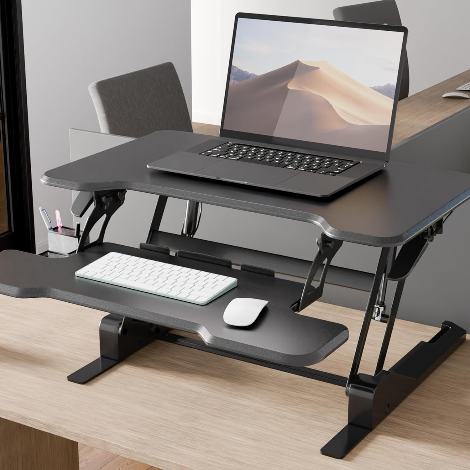 image:imageMountIt 38 Inch Standing Desk Converter Gas Spring Sit Stand Desk Riser for Dual Monitors Height Adjustable Desktop Workstation with Keyboard Tray BlackBlack