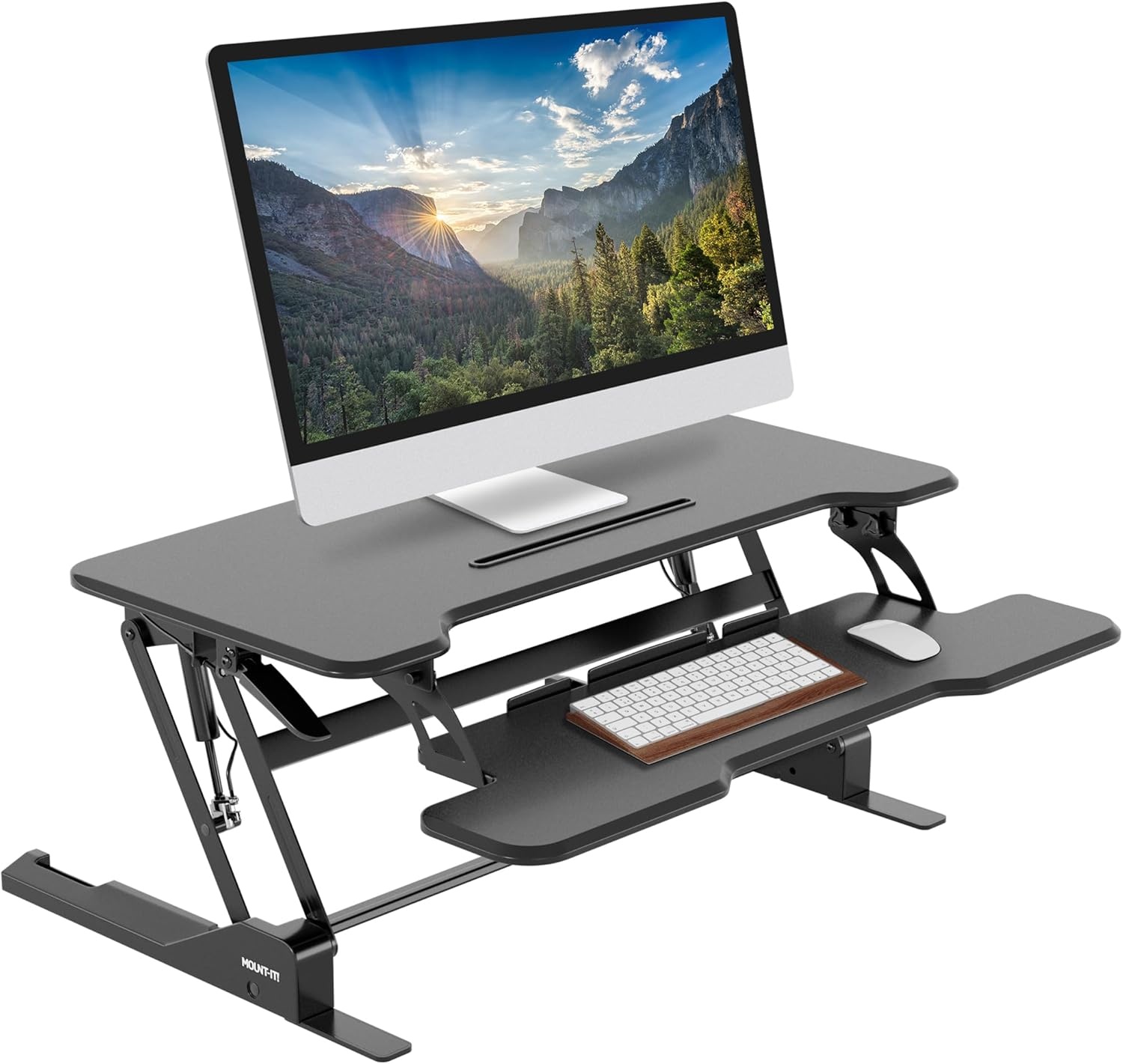 image:imageMountIt 38 Inch Standing Desk Converter Gas Spring Sit Stand Desk Riser for Dual Monitors Height Adjustable Desktop Workstation with Keyboard Tray BlackBlack