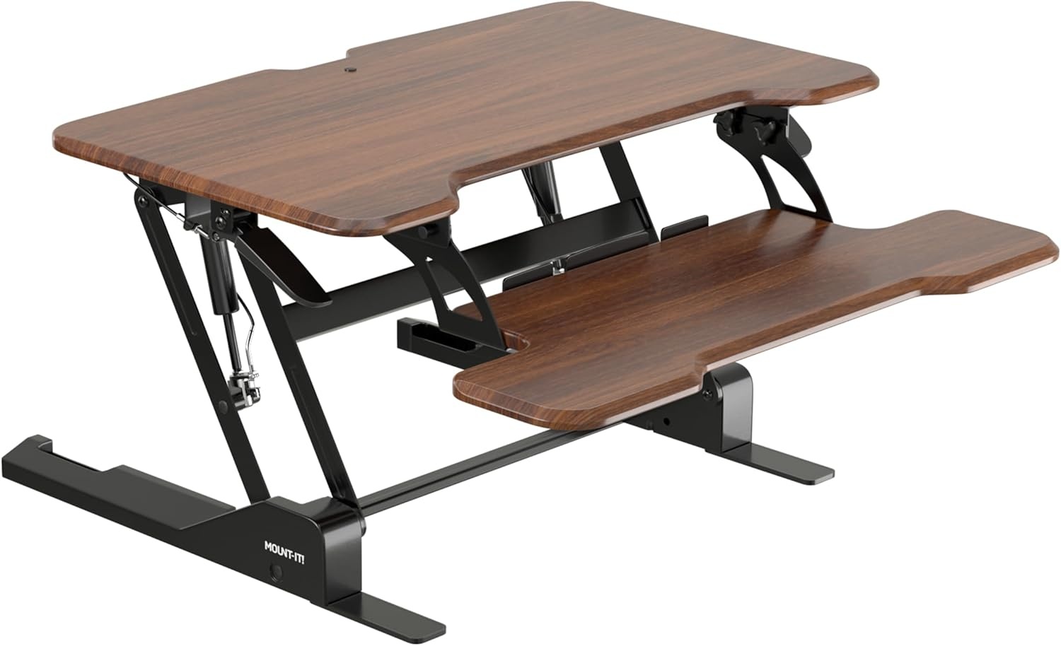 image:imageMountIt 38 Inch Standing Desk Converter Gas Spring Sit Stand Desk Riser for Dual Monitors Height Adjustable Desktop Workstation with Keyboard Tray BlackDark Walnut