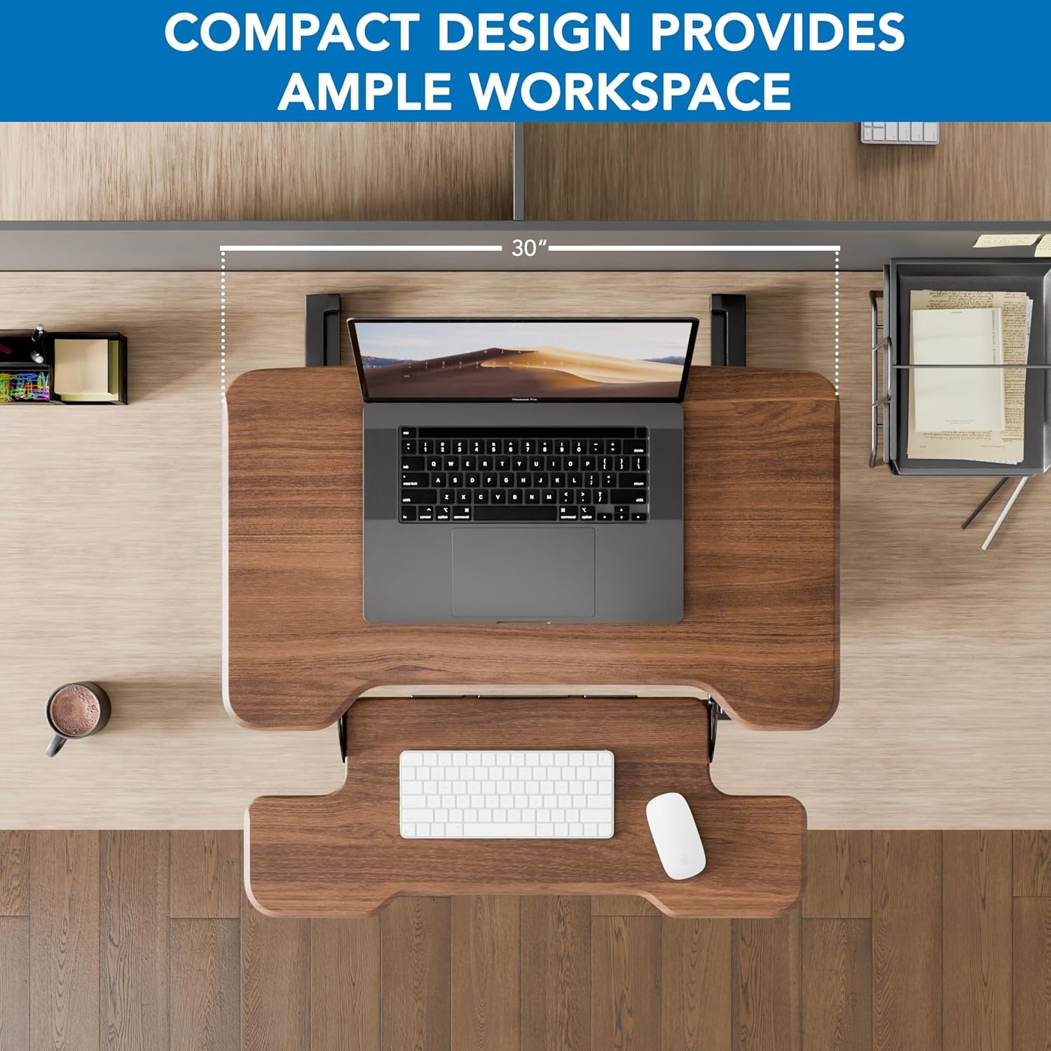 image:imageMountIt 38 Inch Standing Desk Converter Gas Spring Sit Stand Desk Riser for Dual Monitors Height Adjustable Desktop Workstation with Keyboard Tray BlackDark Walnut
