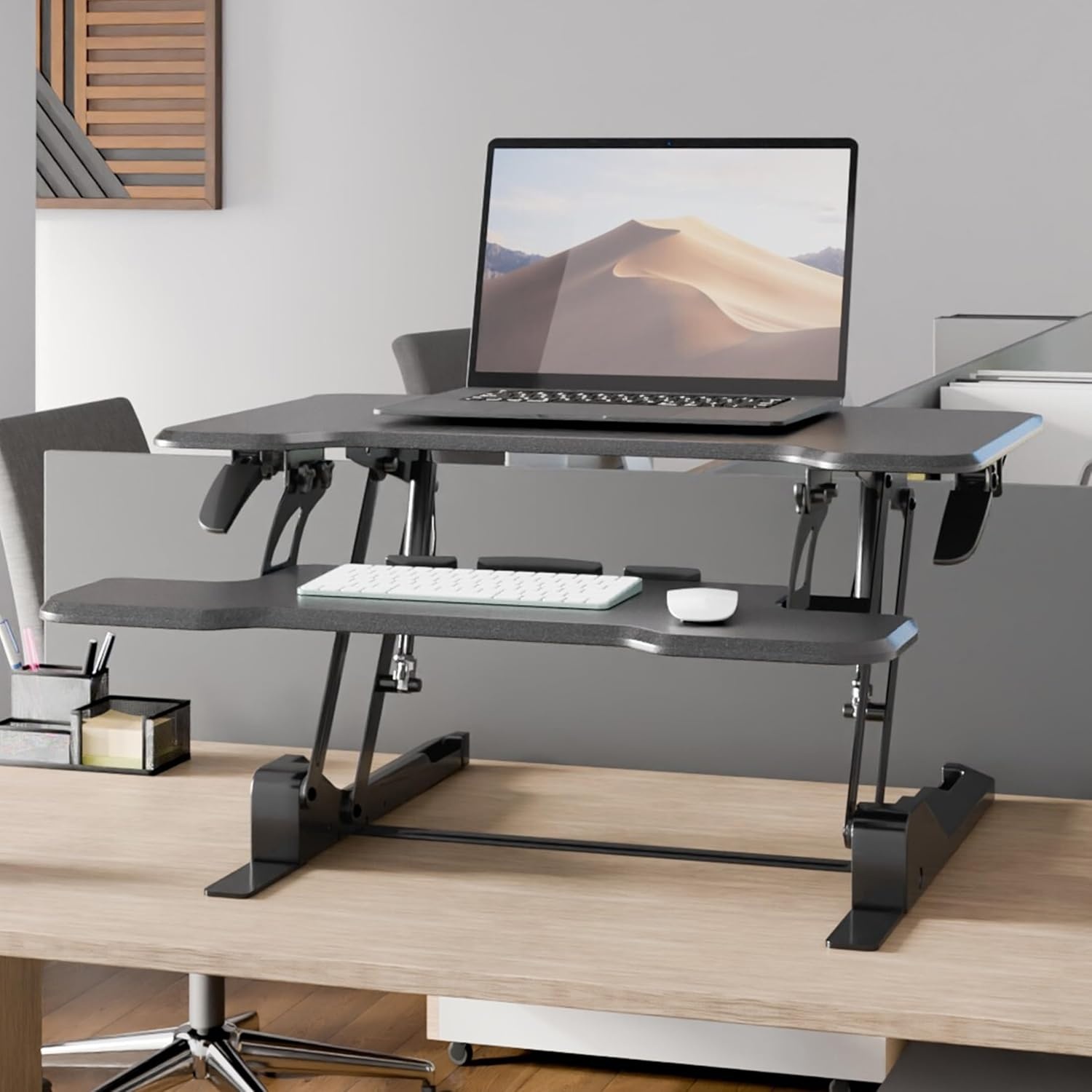 image:imageMountIt 38 Inch Standing Desk Converter Gas Spring Sit Stand Desk Riser for Dual Monitors Height Adjustable Desktop Workstation with Keyboard Tray BlackBlack