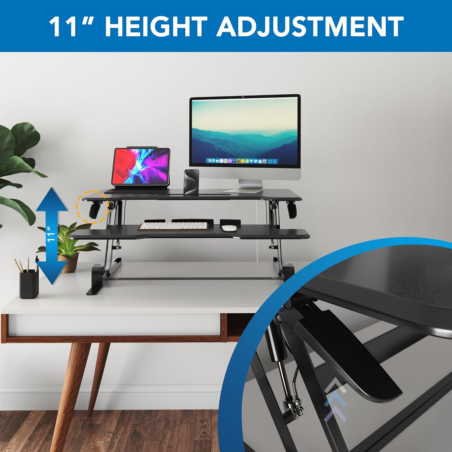 image:imageMountIt 38 Inch Standing Desk Converter Gas Spring Sit Stand Desk Riser for Dual Monitors Height Adjustable Desktop Workstation with Keyboard Tray BlackBlack