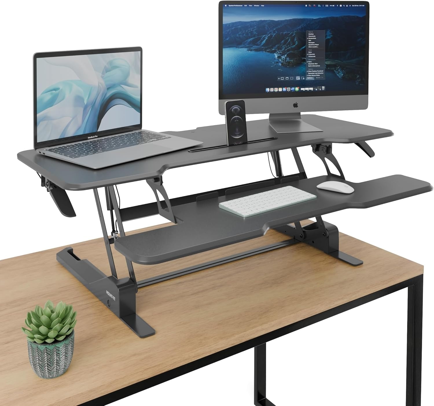 image:imageMountIt 38 Inch Standing Desk Converter Gas Spring Sit Stand Desk Riser for Dual Monitors Height Adjustable Desktop Workstation with Keyboard Tray BlackBlack