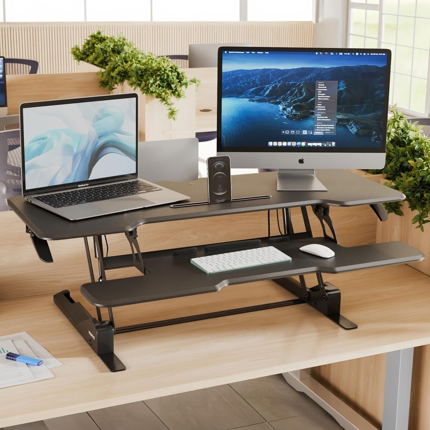 image:imageMountIt 38 Inch Standing Desk Converter Gas Spring Sit Stand Desk Riser for Dual Monitors Height Adjustable Desktop Workstation with Keyboard Tray BlackBlack