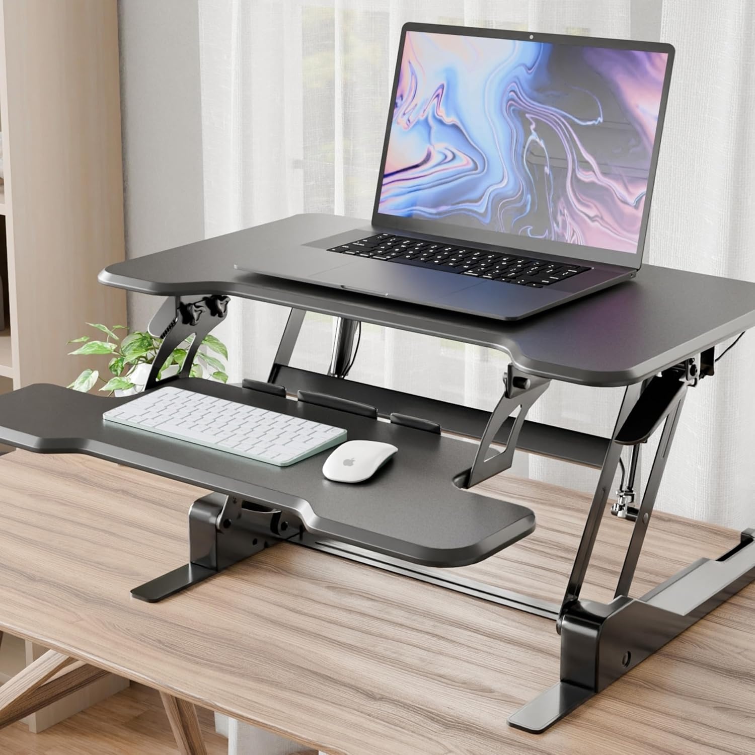 image:imageMountIt 38 Inch Standing Desk Converter Gas Spring Sit Stand Desk Riser for Dual Monitors Height Adjustable Desktop Workstation with Keyboard Tray BlackBlack