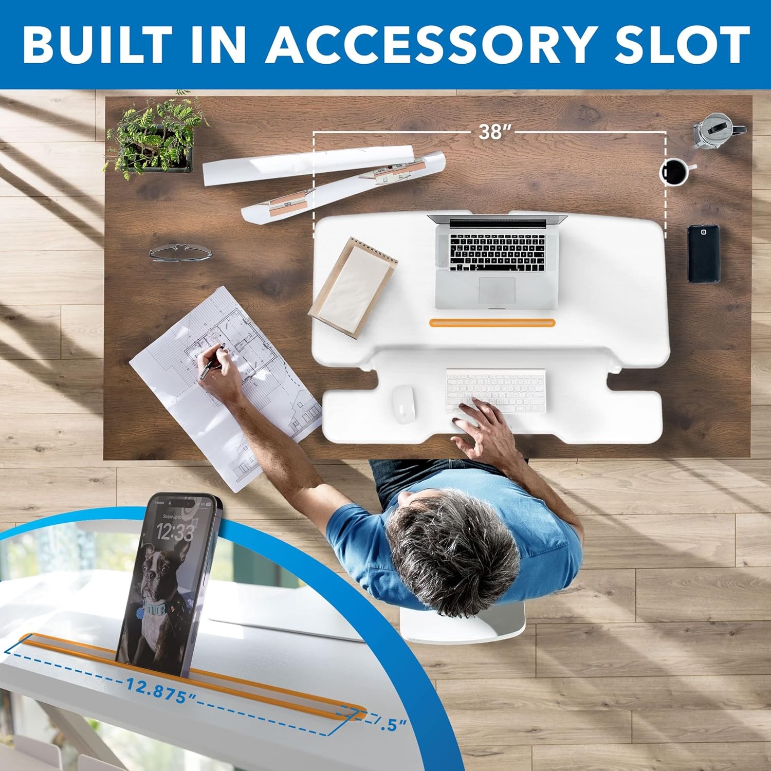 image:imageMountIt 38 Inch Standing Desk Converter Gas Spring Sit Stand Desk Riser for Dual Monitors Height Adjustable Desktop Workstation with Keyboard Tray BlackWhite