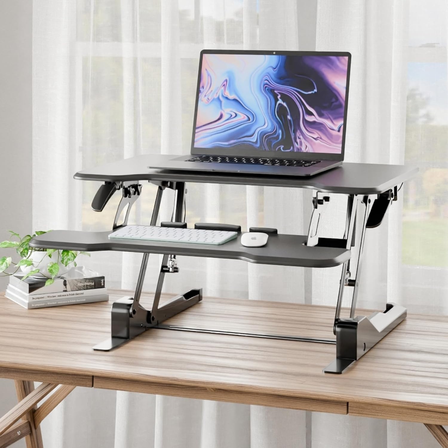 image:imageMountIt 38 Inch Standing Desk Converter Gas Spring Sit Stand Desk Riser for Dual Monitors Height Adjustable Desktop Workstation with Keyboard Tray BlackBlack