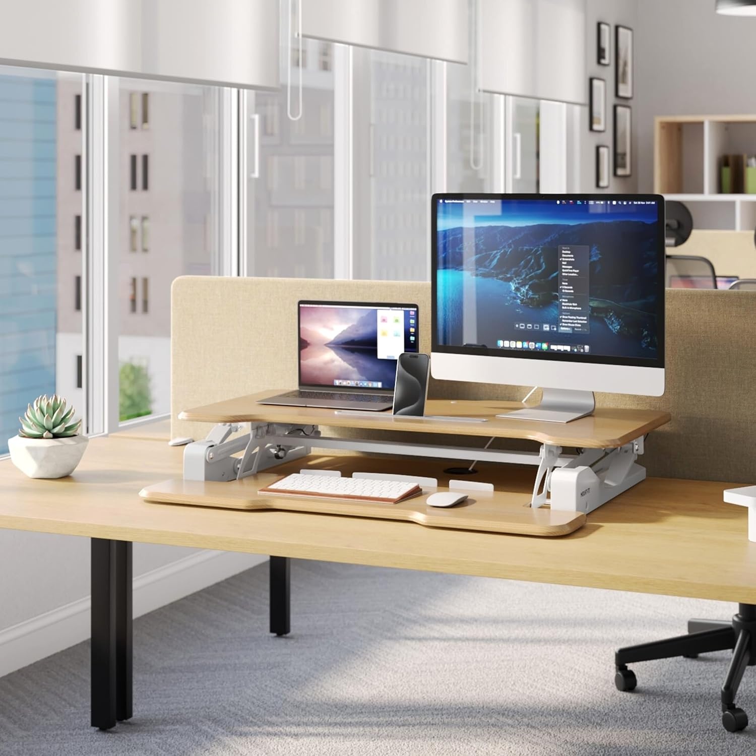 image:imageMountIt 38 Inch Standing Desk Converter Gas Spring Sit Stand Desk Riser for Dual Monitors Height Adjustable Desktop Workstation with Keyboard Tray BlackMaple