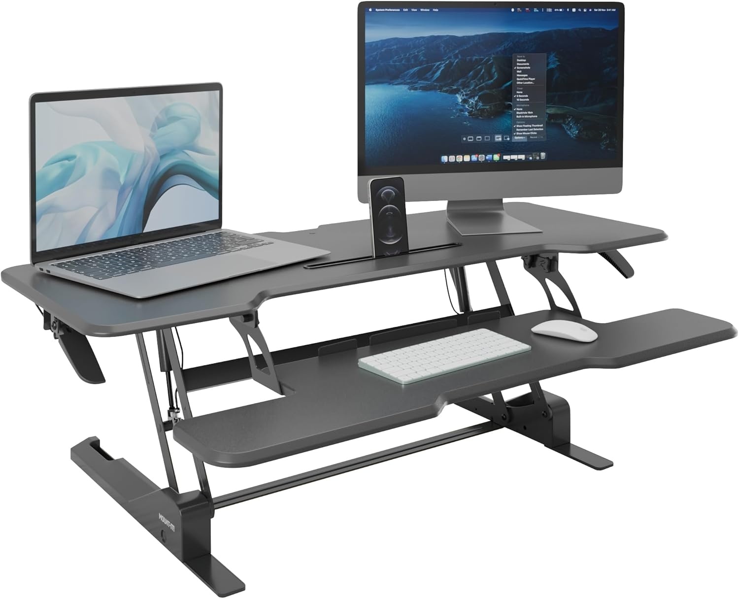 image:imageMountIt 38 Inch Standing Desk Converter Gas Spring Sit Stand Desk Riser for Dual Monitors Height Adjustable Desktop Workstation with Keyboard Tray BlackBlack